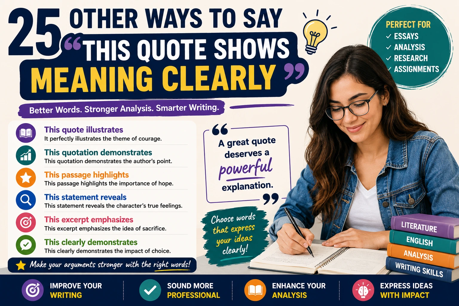 other ways to say this quote shows meaning clearly