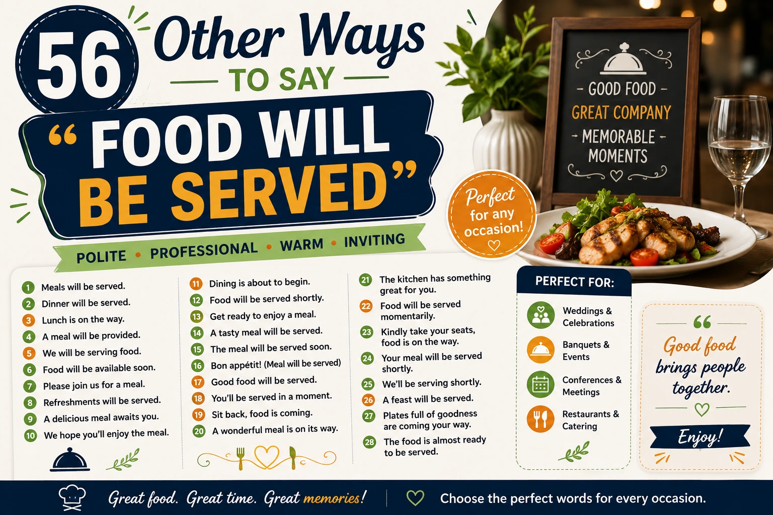 other ways to say food will be served