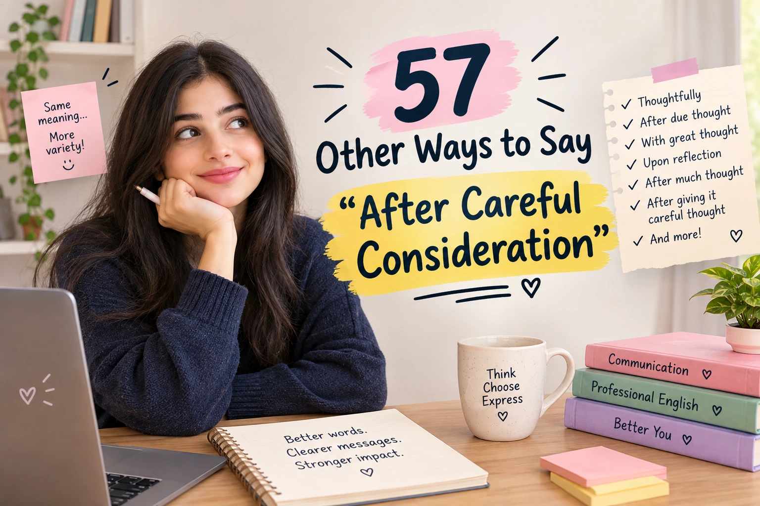 other ways to say after careful consideration