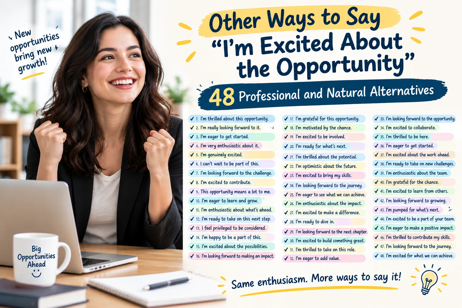 other ways to say i’m excited about the opportunity