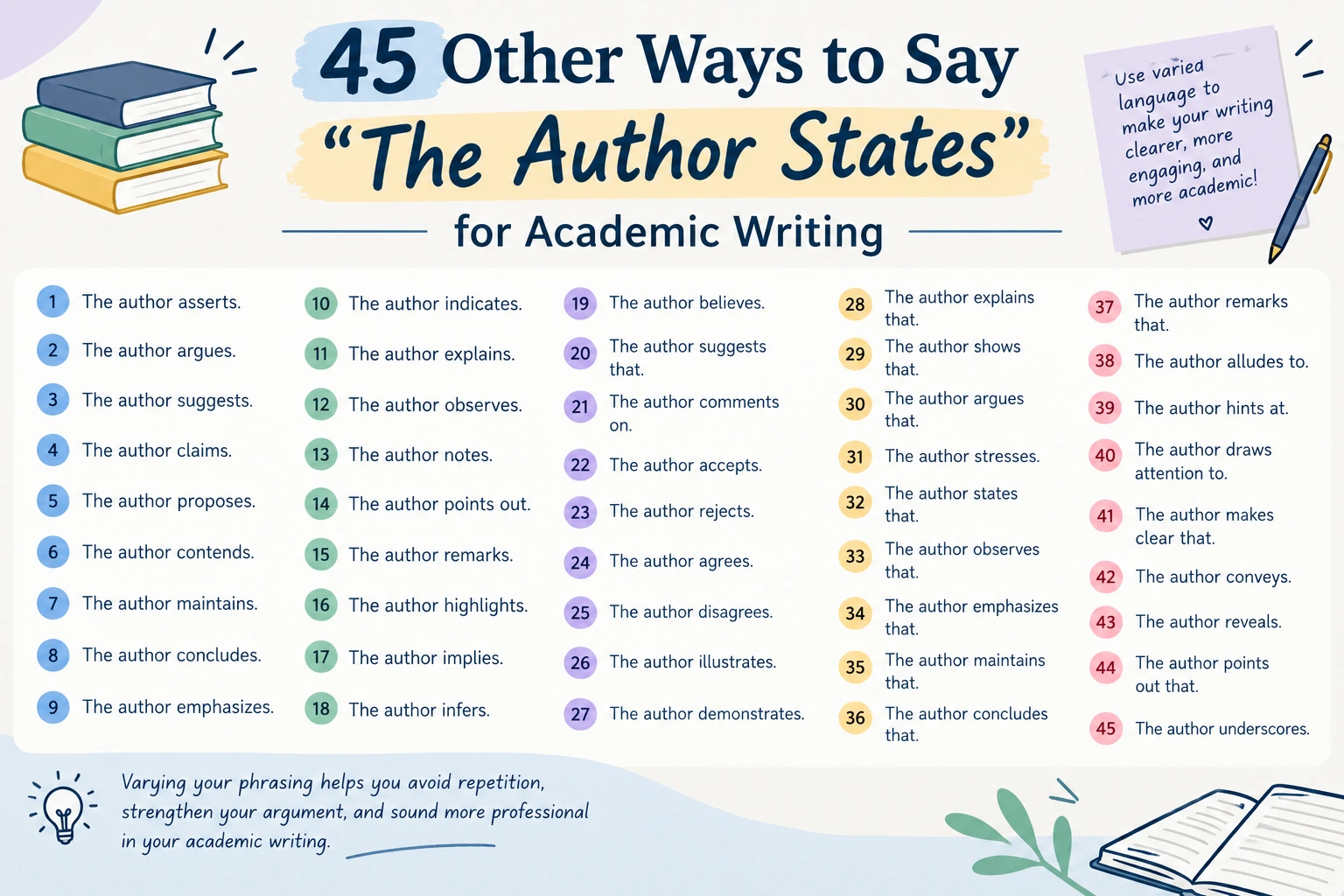 other ways to say the author states